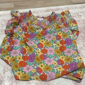 Colorful Floral Ruffle Sleeve Top
